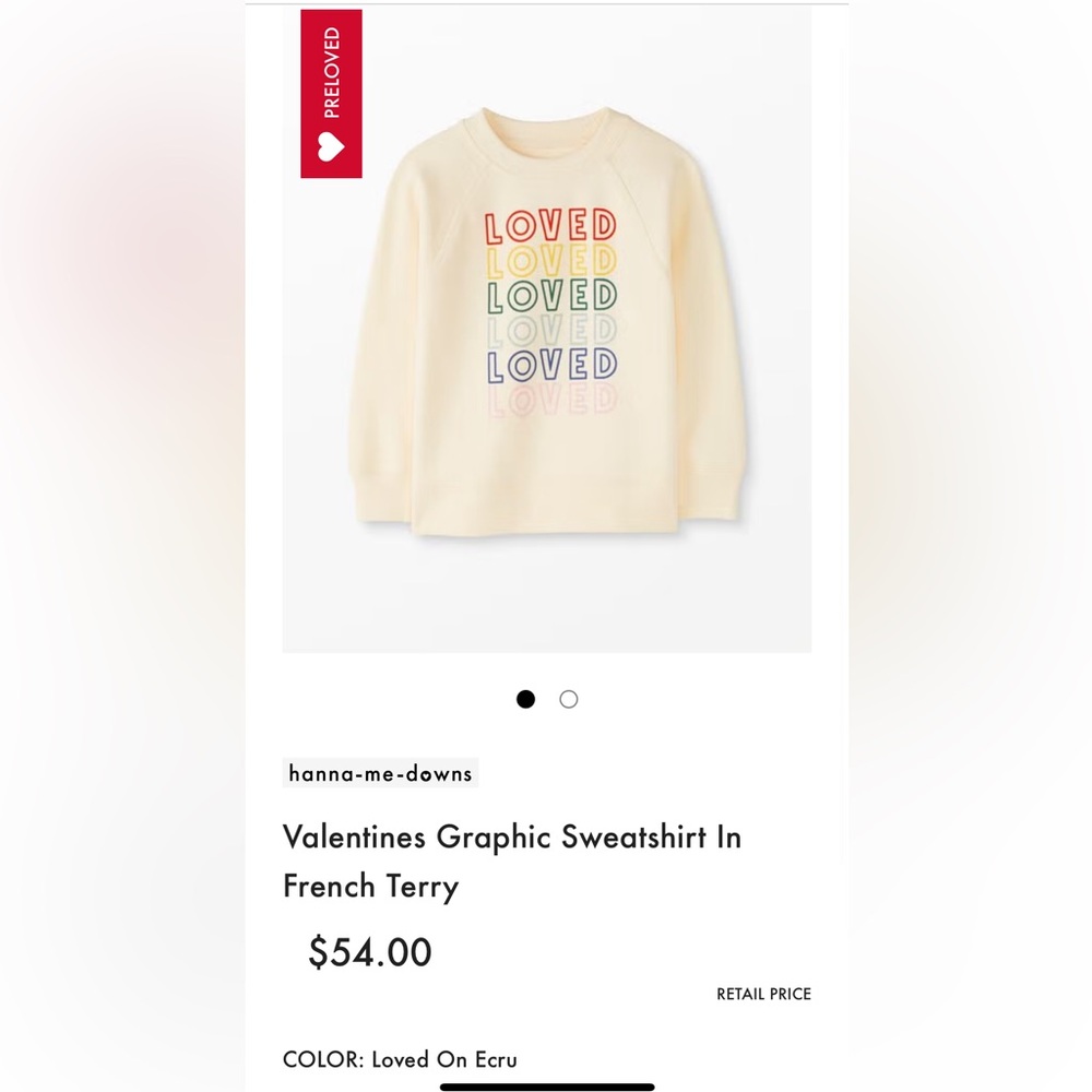 Hanna Andersson Valentines Loved Sweatshirt in Ecru 6/7